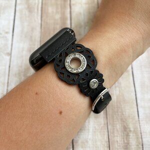 Black Lace Leather Bracelet for Apple Watch decorated with CZ Crystals (NEW)
